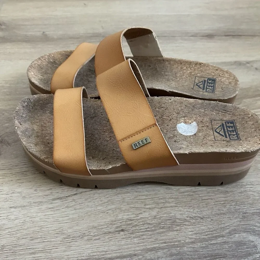 REEF Size 9 Cushion Vista Higher Women’s Cushioned Slide Platform Sandal Natural